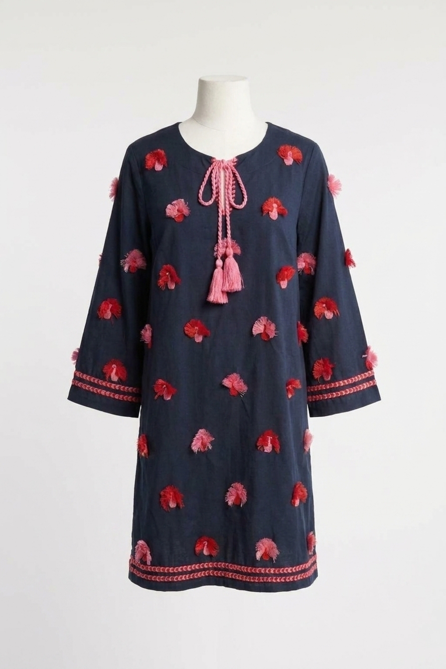 NEW FRANCES VALENTINE capri 3/4 sleeves tunic in navy/pink